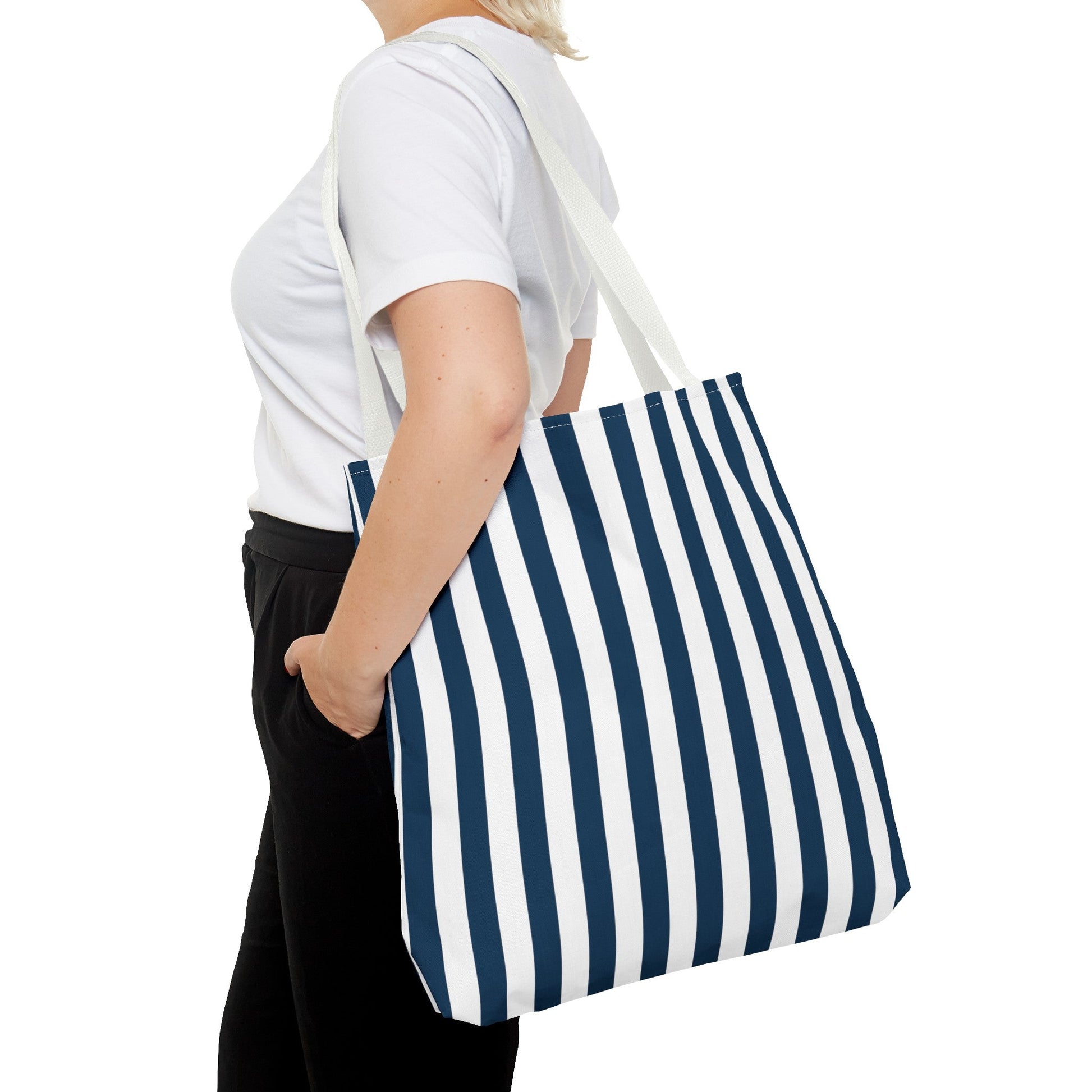 Navy Blue Stripes Tote Bag - Bags - Kristine Celestine