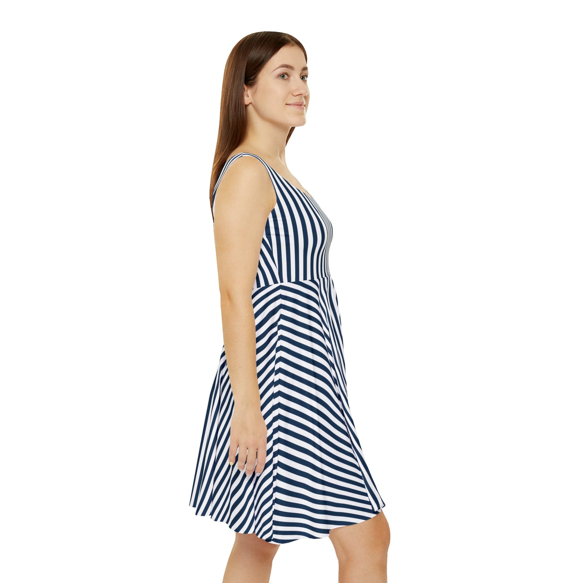 Navy Blue Stripes Women's Skater Dress - Dress - Kristine Celestine