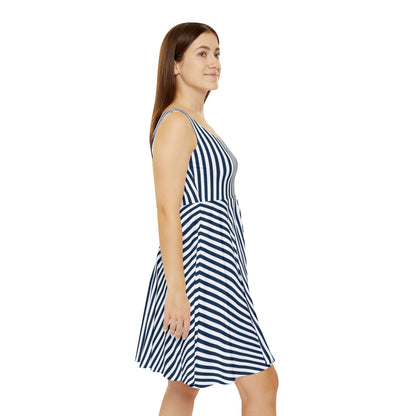 Navy Blue Stripes Women's Skater Dress - Dress - Kristine Celestine