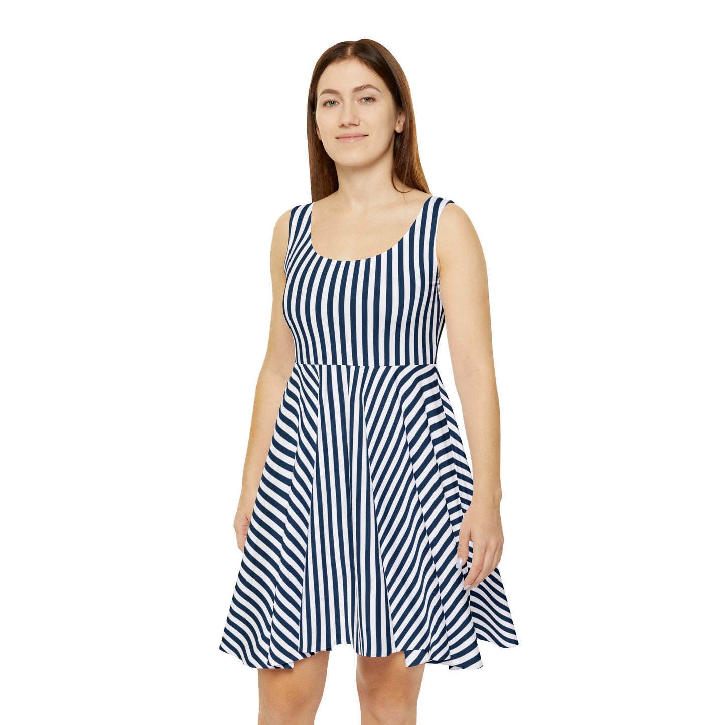 Navy Blue Stripes Women's Skater Dress - Dress - Kristine Celestine