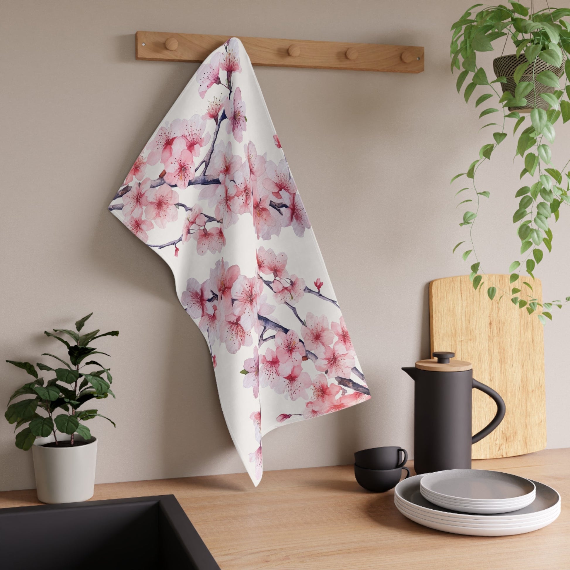 Pink Flower Blossom Kitchen Towel (vG) - Kitchen Towel - Kristine Celestine