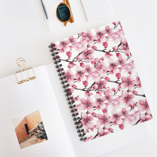 Cherry Blossom Lattice Spiral Notebook 6x8" (vD) - Notebook - Kristine Celestine