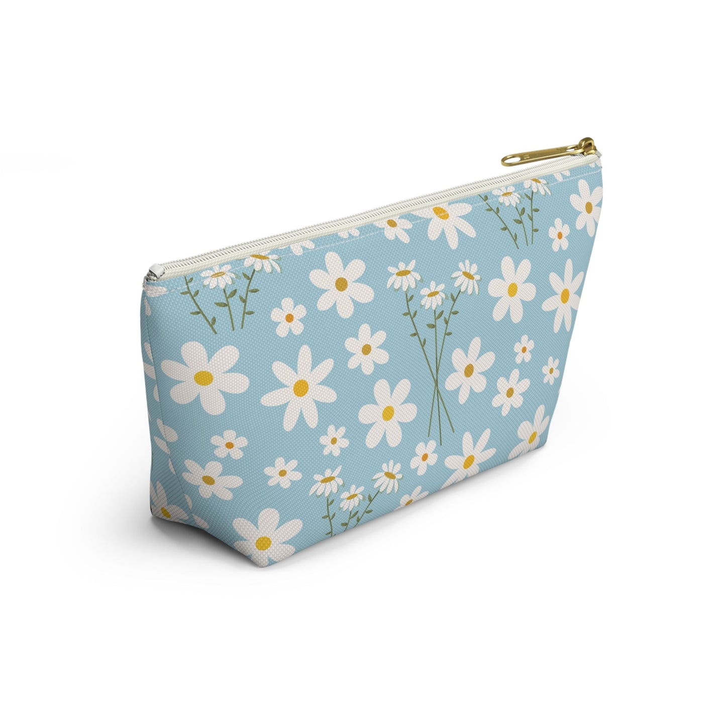 Sky Blue Daisies Accessory Pouch with T - bottom Pretty Cool Blue Spring Flower Pouch for Makeup Small Bag for School Supplies Floral Summer Zipper Pouch - Bags - Kristine Celestine