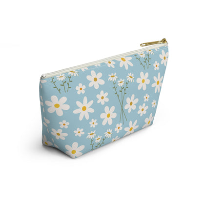 Sky Blue Daisies Accessory Pouch with T - bottom Pretty Cool Blue Spring Flower Pouch for Makeup Small Bag for School Supplies Floral Summer Zipper Pouch - Bags - Kristine Celestine