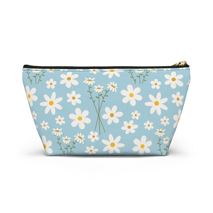 Sky Blue Daisies Accessory Pouch with T - bottom Pretty Cool Blue Spring Flower Pouch for Makeup Small Bag for School Supplies Floral Summer Zipper Pouch - Bags - Kristine Celestine