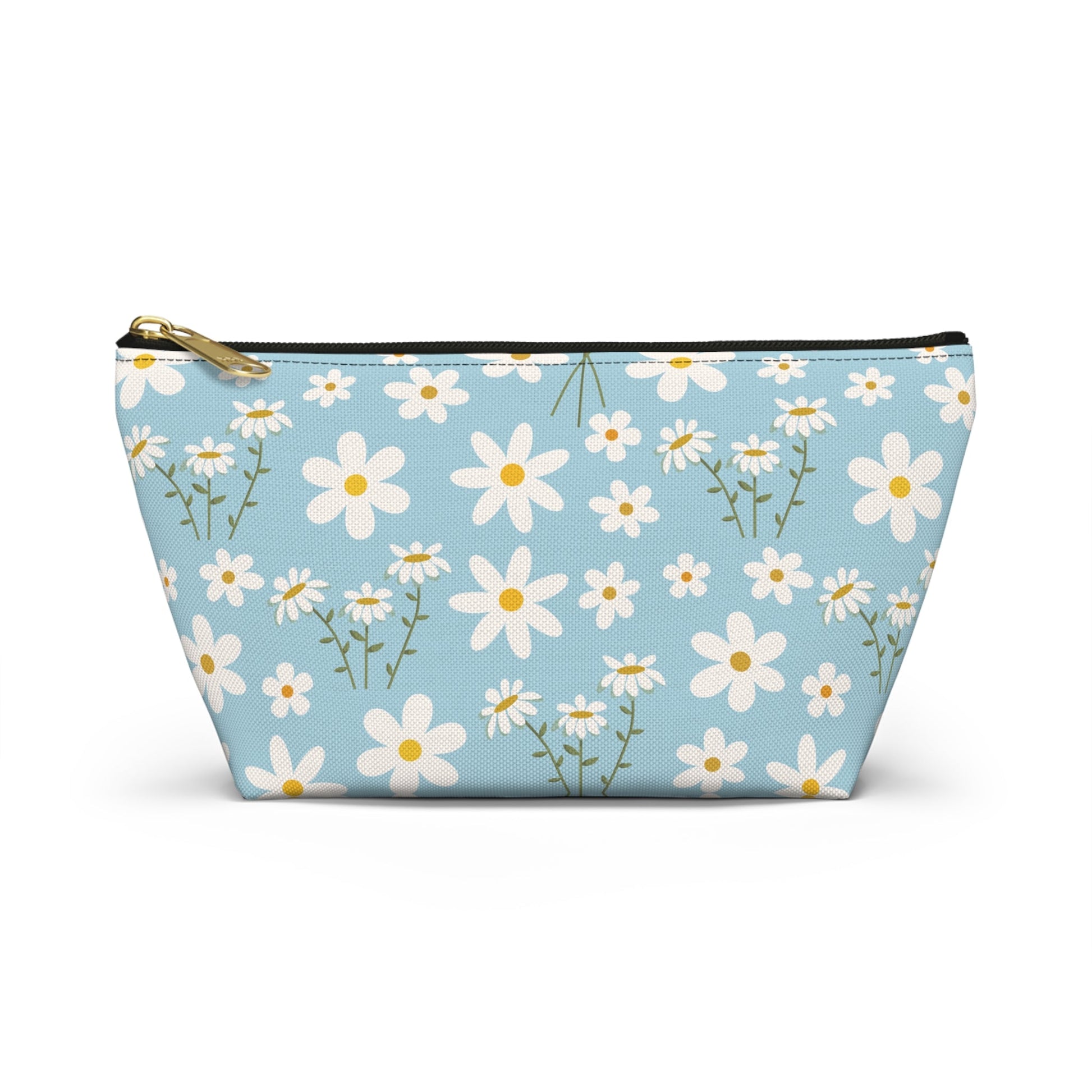 Sky Blue Daisies Accessory Pouch with T - bottom Pretty Cool Blue Spring Flower Pouch for Makeup Small Bag for School Supplies Floral Summer Zipper Pouch - Bags - Kristine Celestine