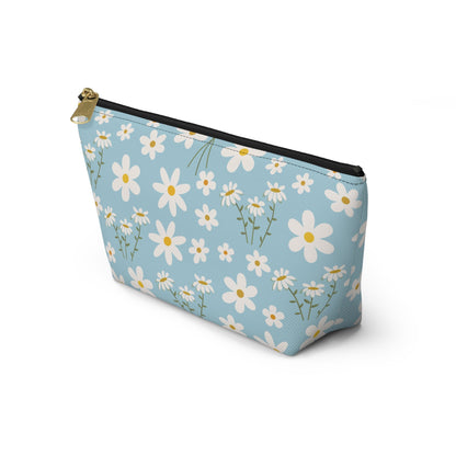 Sky Blue Daisies Accessory Pouch with T - bottom Pretty Cool Blue Spring Flower Pouch for Makeup Small Bag for School Supplies Floral Summer Zipper Pouch - Bags - Kristine Celestine