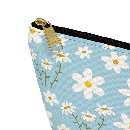 Sky Blue Daisies Accessory Pouch with T - bottom Pretty Cool Blue Spring Flower Pouch for Makeup Small Bag for School Supplies Floral Summer Zipper Pouch - Bags - Kristine Celestine