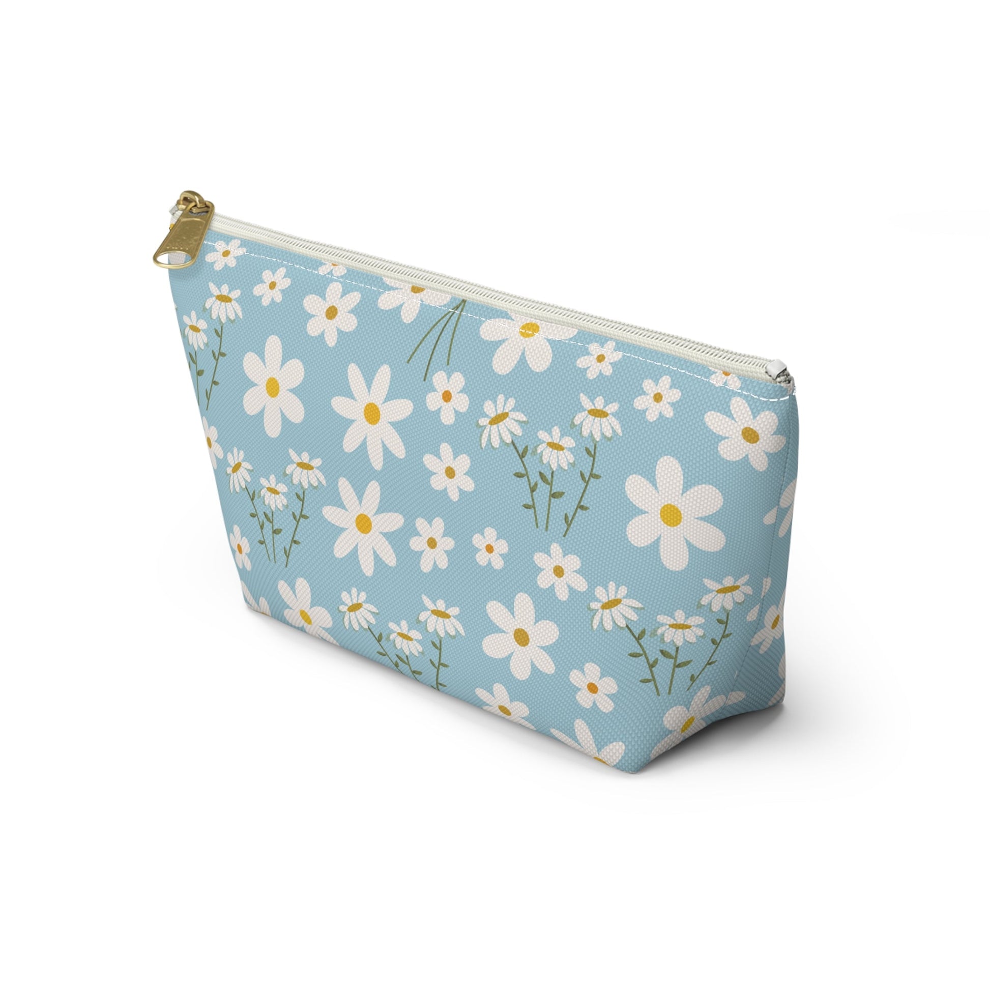 Sky Blue Daisies Accessory Pouch with T - bottom Pretty Cool Blue Spring Flower Pouch for Makeup Small Bag for School Supplies Floral Summer Zipper Pouch - Bags - Kristine Celestine