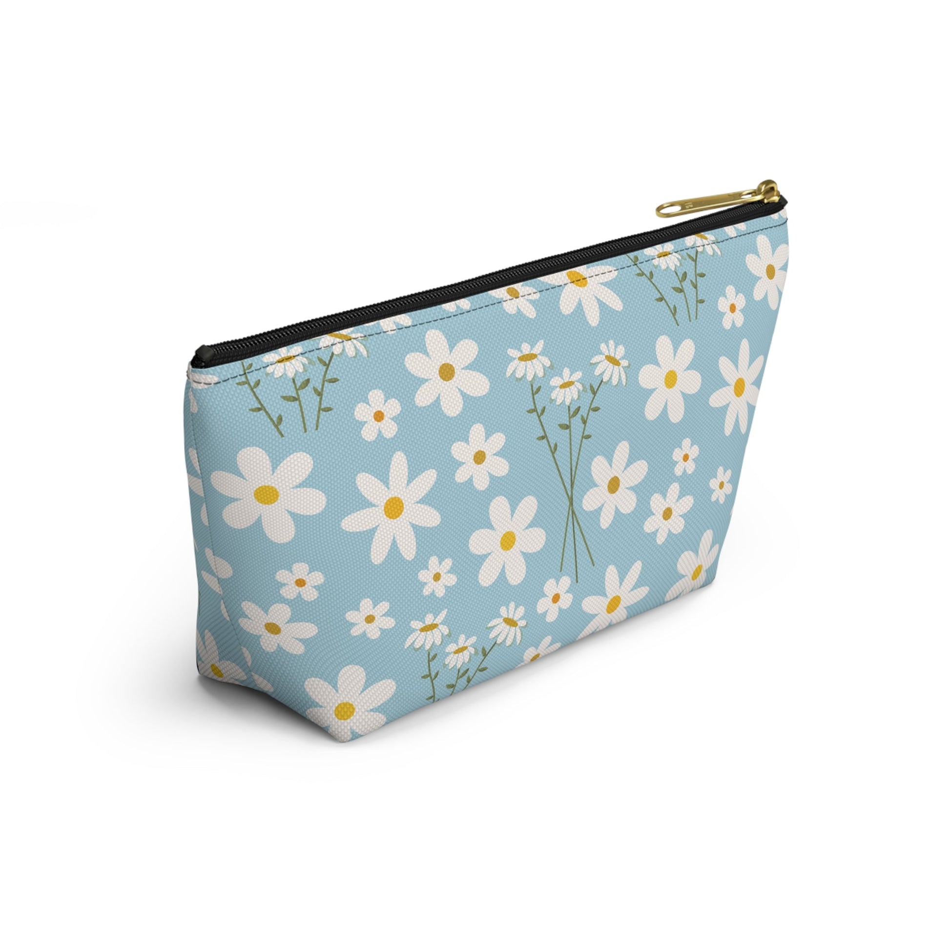 Sky Blue Daisies Accessory Pouch with T - bottom Pretty Cool Blue Spring Flower Pouch for Makeup Small Bag for School Supplies Floral Summer Zipper Pouch - Bags - Kristine Celestine