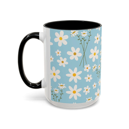 Sky Blue Daisy Accent Mug Pretty Cool Blue Ceramic Coffee Cup Spring Flower Tea Mug Floral Calm Ocean Blue Tea Cup - Mug - Kristine Celestine