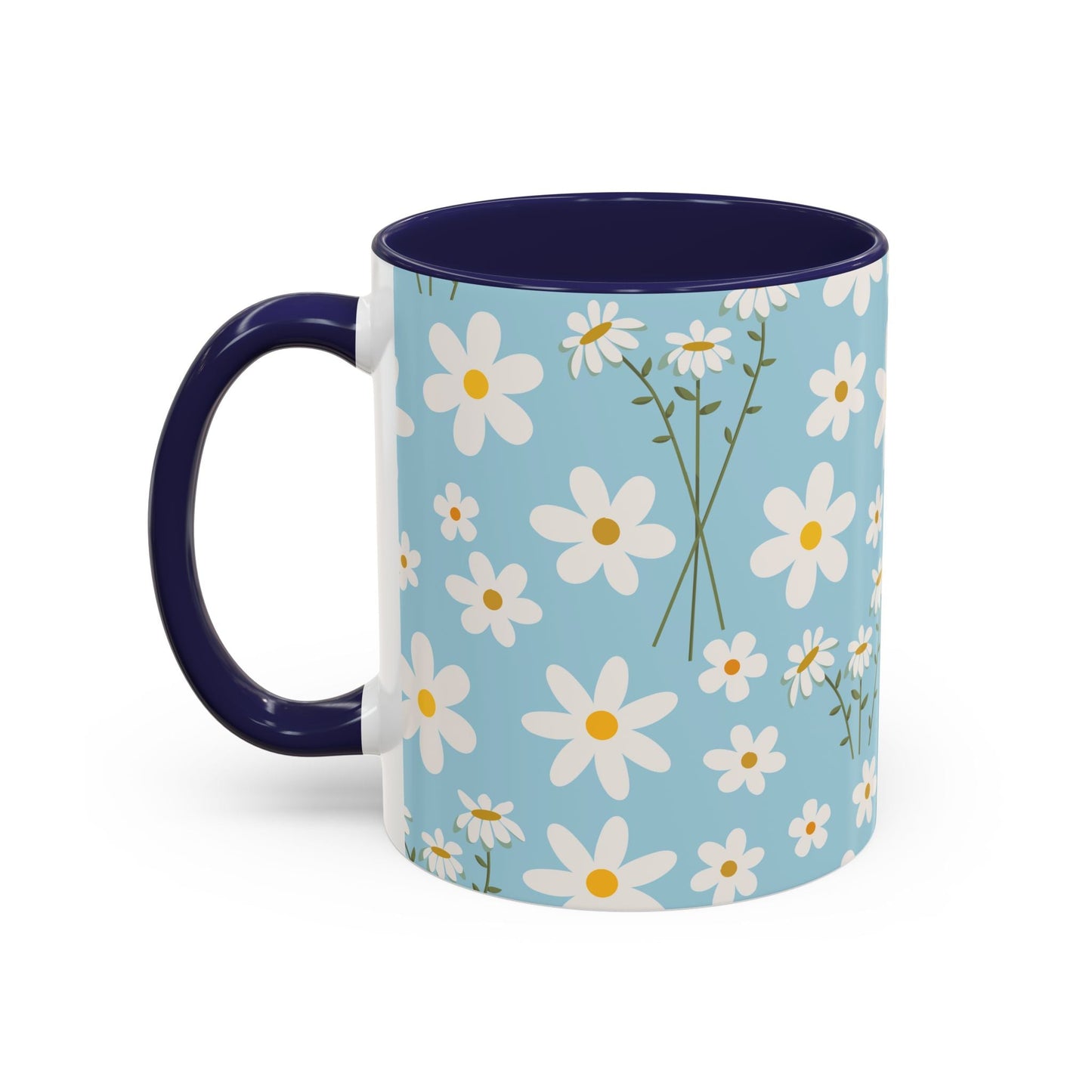 Sky Blue Daisy Accent Mug Pretty Cool Blue Ceramic Coffee Cup Spring Flower Tea Mug Floral Calm Ocean Blue Tea Cup - Mug - Kristine Celestine