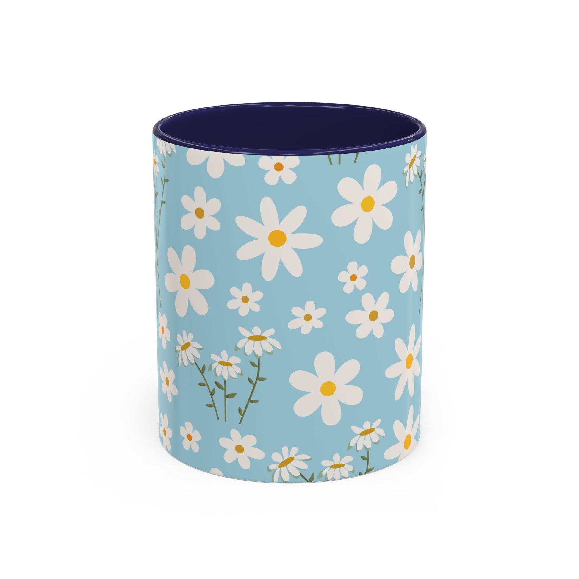 Sky Blue Daisy Accent Mug Pretty Cool Blue Ceramic Coffee Cup Spring Flower Tea Mug Floral Calm Ocean Blue Tea Cup - Mug - Kristine Celestine