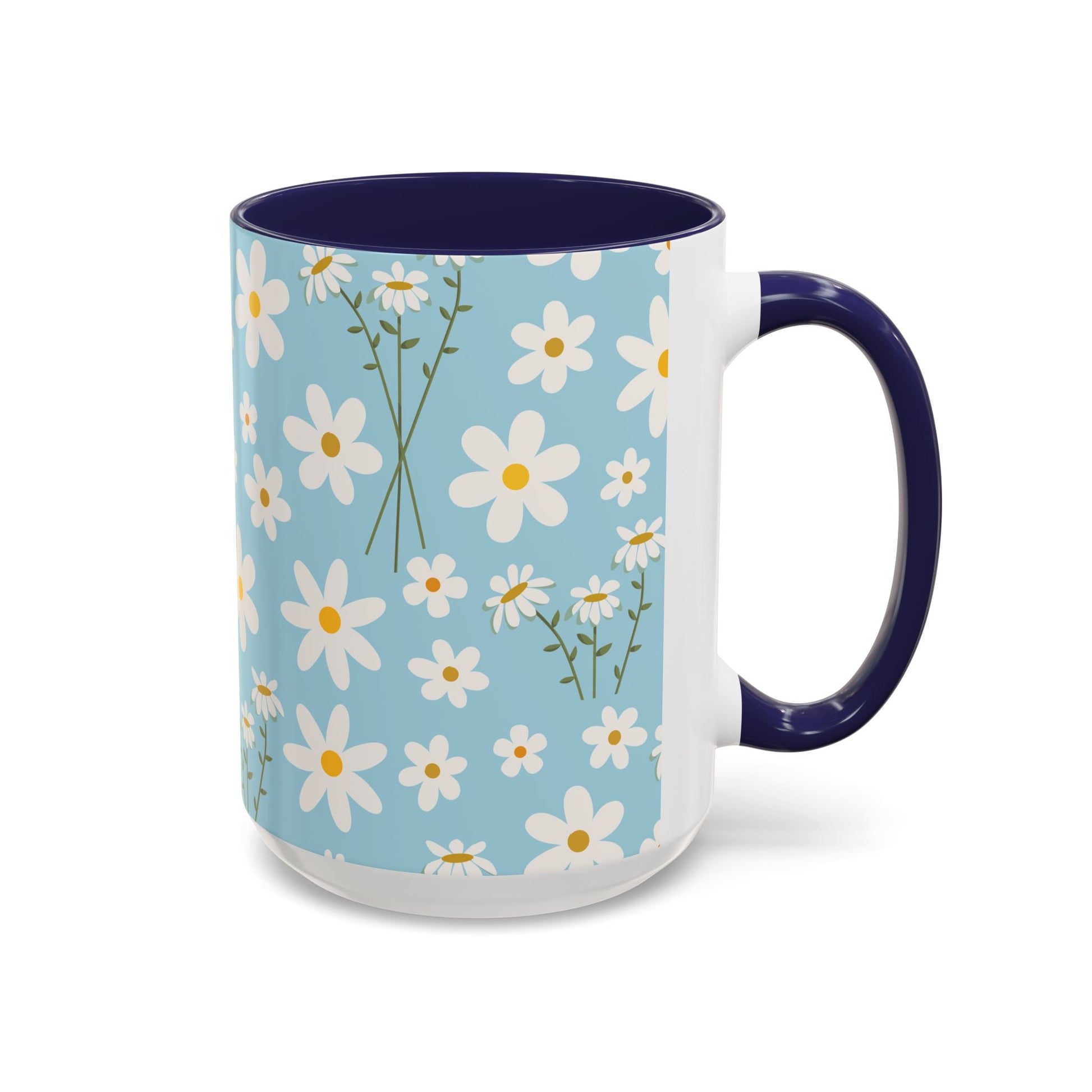 Sky Blue Daisy Accent Mug Pretty Cool Blue Ceramic Coffee Cup Spring Flower Tea Mug Floral Calm Ocean Blue Tea Cup - Mug - Kristine Celestine