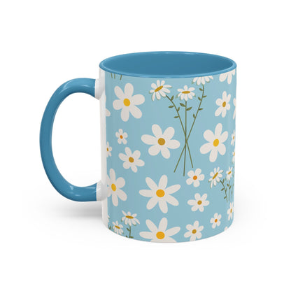 Sky Blue Daisy Accent Mug Pretty Cool Blue Ceramic Coffee Cup Spring Flower Tea Mug Floral Calm Ocean Blue Tea Cup - Mug - Kristine Celestine