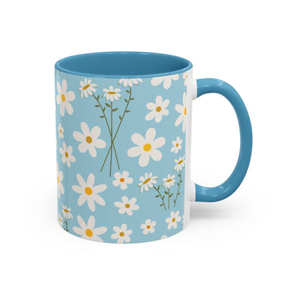 Sky Blue Daisy Accent Mug Pretty Cool Blue Ceramic Coffee Cup Spring Flower Tea Mug Floral Calm Ocean Blue Tea Cup - Mug - Kristine Celestine