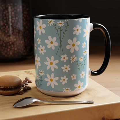 Sky Blue Daisy Accent Mug Pretty Cool Blue Ceramic Coffee Cup Spring Flower Tea Mug Floral Calm Ocean Blue Tea Cup - Mug - Kristine Celestine