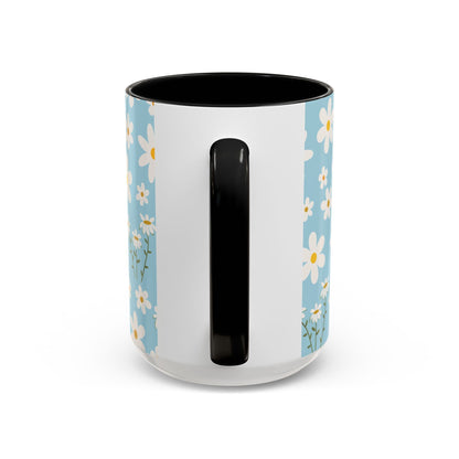 Sky Blue Daisy Accent Mug Pretty Cool Blue Ceramic Coffee Cup Spring Flower Tea Mug Floral Calm Ocean Blue Tea Cup - Mug - Kristine Celestine