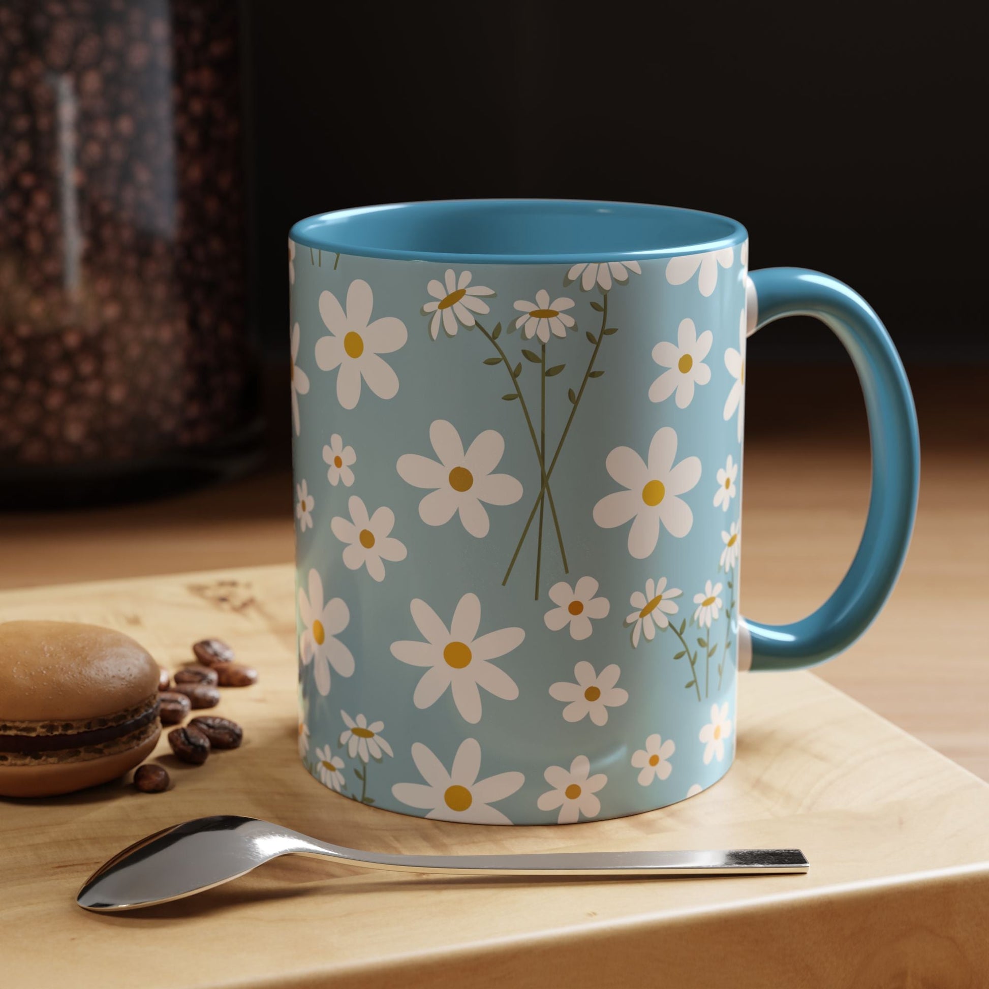 Sky Blue Daisy Accent Mug Pretty Cool Blue Ceramic Coffee Cup Spring Flower Tea Mug Floral Calm Ocean Blue Tea Cup - Mug - Kristine Celestine