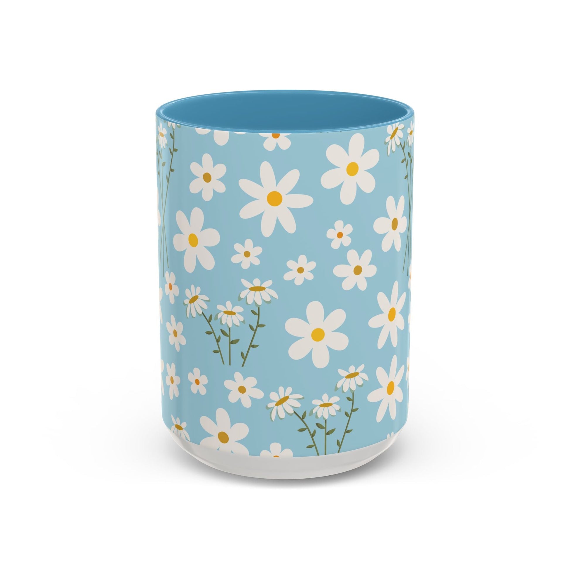 Sky Blue Daisy Accent Mug Pretty Cool Blue Ceramic Coffee Cup Spring Flower Tea Mug Floral Calm Ocean Blue Tea Cup - Mug - Kristine Celestine