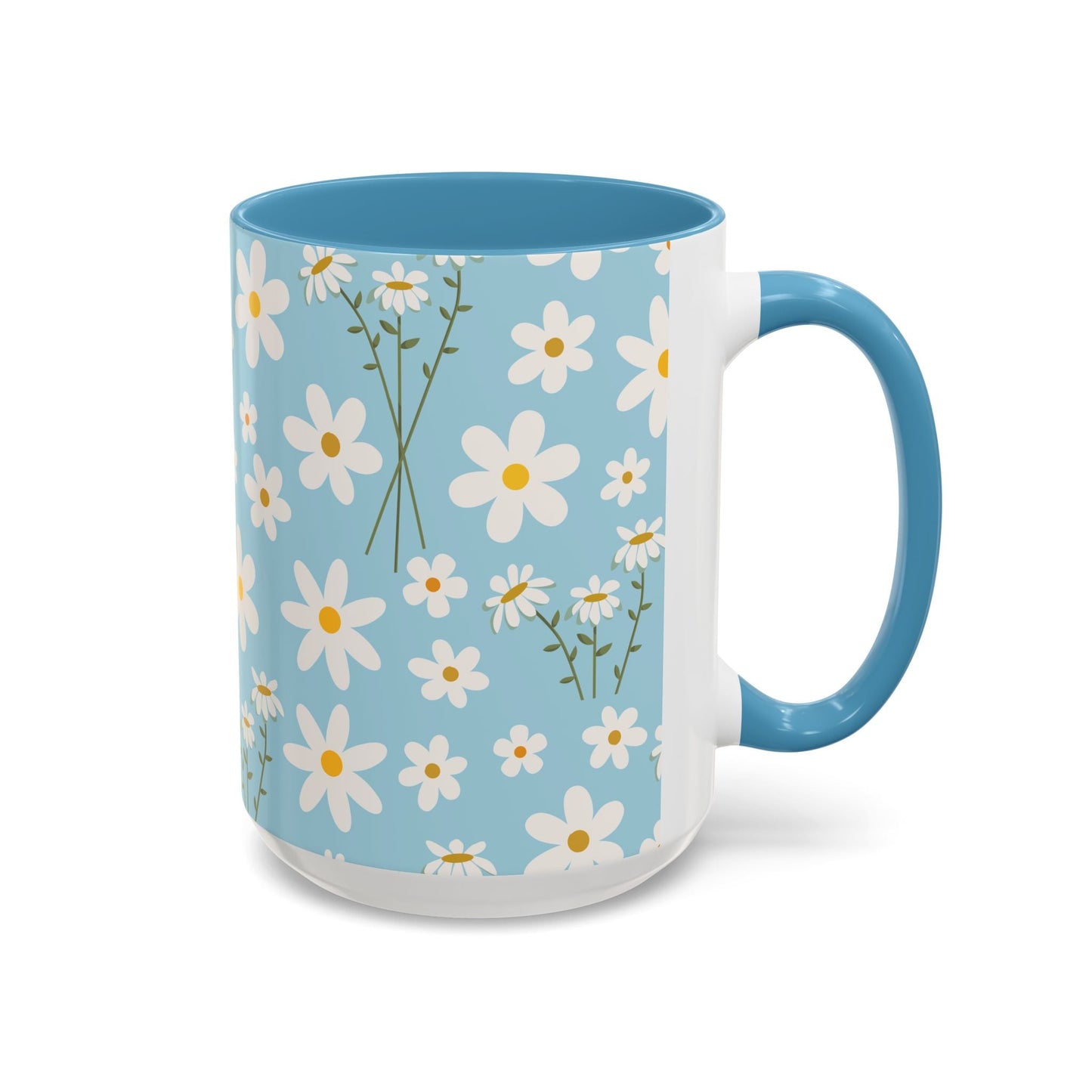 Sky Blue Daisy Accent Mug Pretty Cool Blue Ceramic Coffee Cup Spring Flower Tea Mug Floral Calm Ocean Blue Tea Cup - Mug - Kristine Celestine