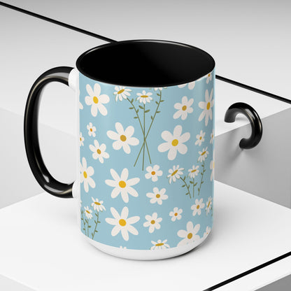 Sky Blue Daisy Accent Mug Pretty Cool Blue Ceramic Coffee Cup Spring Flower Tea Mug Floral Calm Ocean Blue Tea Cup - Mug - Kristine Celestine