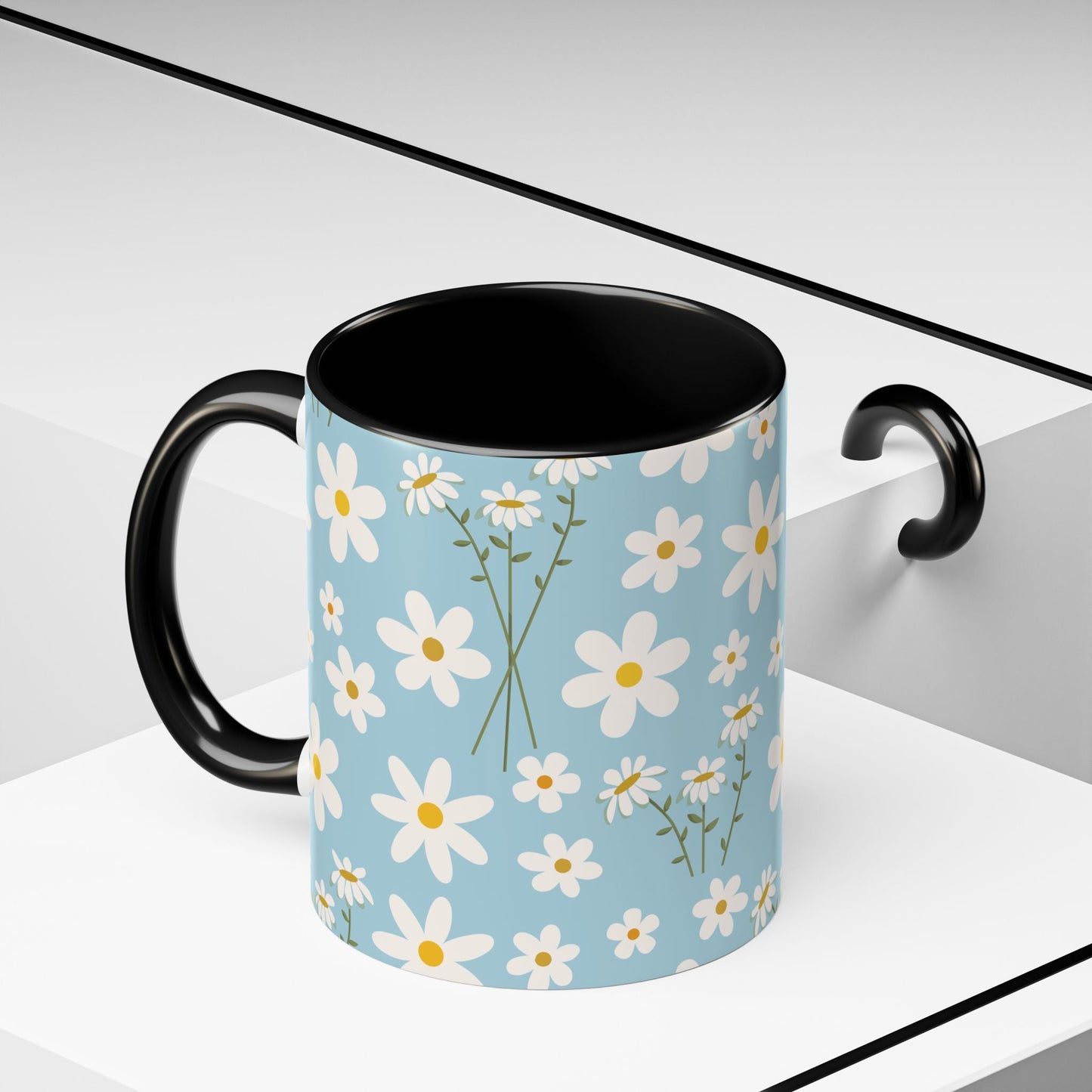 Sky Blue Daisy Accent Mug Pretty Cool Blue Ceramic Coffee Cup Spring Flower Tea Mug Floral Calm Ocean Blue Tea Cup - Mug - Kristine Celestine