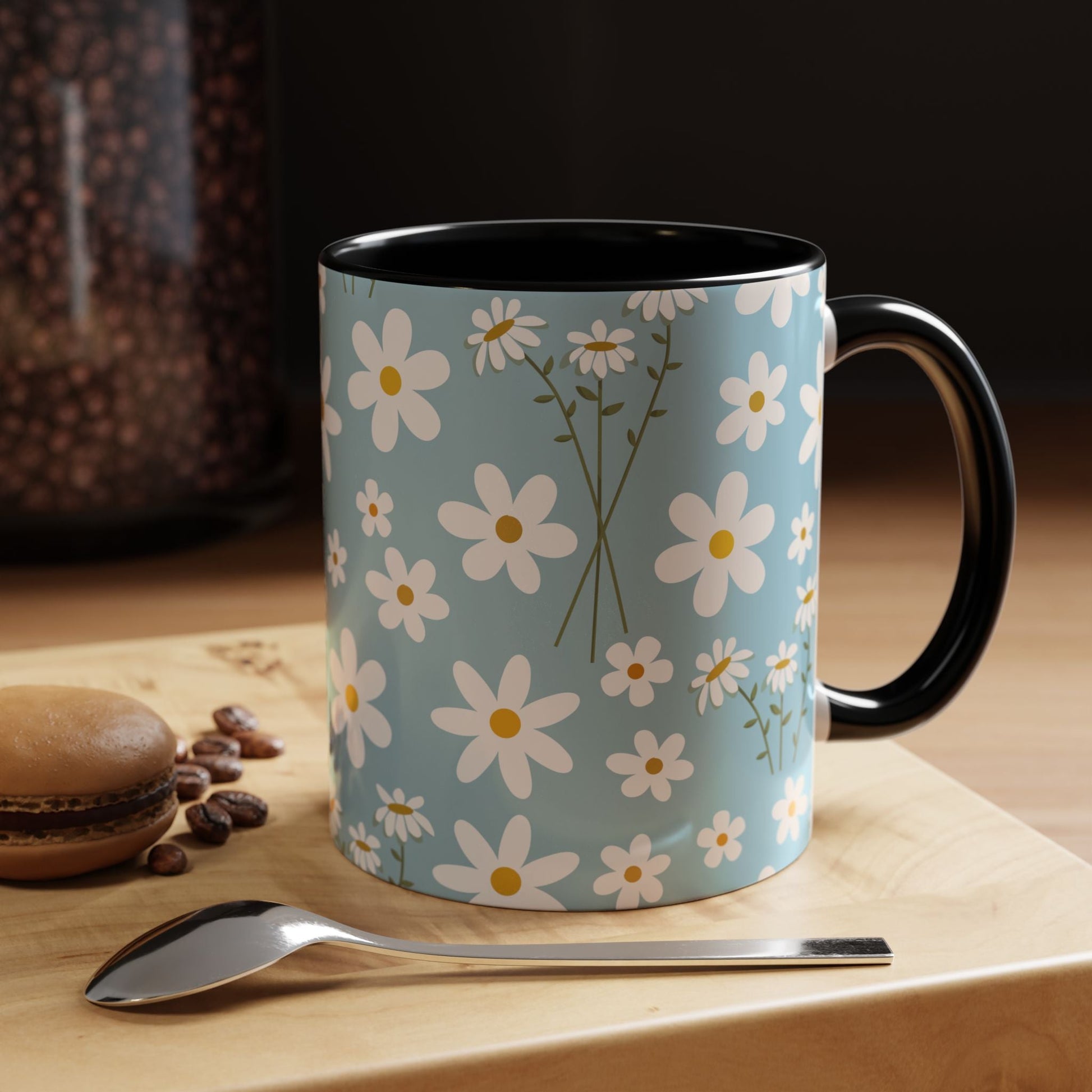 Sky Blue Daisy Accent Mug Pretty Cool Blue Ceramic Coffee Cup Spring Flower Tea Mug Floral Calm Ocean Blue Tea Cup - Mug - Kristine Celestine