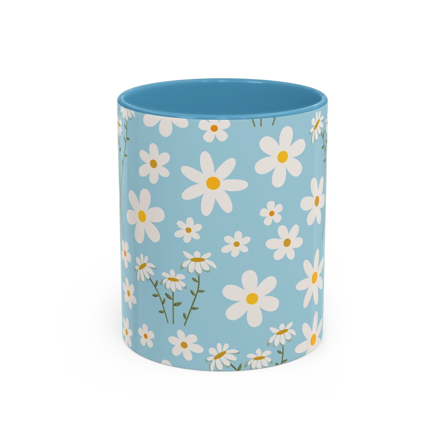 Sky Blue Daisy Accent Mug Pretty Cool Blue Ceramic Coffee Cup Spring Flower Tea Mug Floral Calm Ocean Blue Tea Cup - Mug - Kristine Celestine