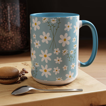 Sky Blue Daisy Accent Mug Pretty Cool Blue Ceramic Coffee Cup Spring Flower Tea Mug Floral Calm Ocean Blue Tea Cup - Mug - Kristine Celestine