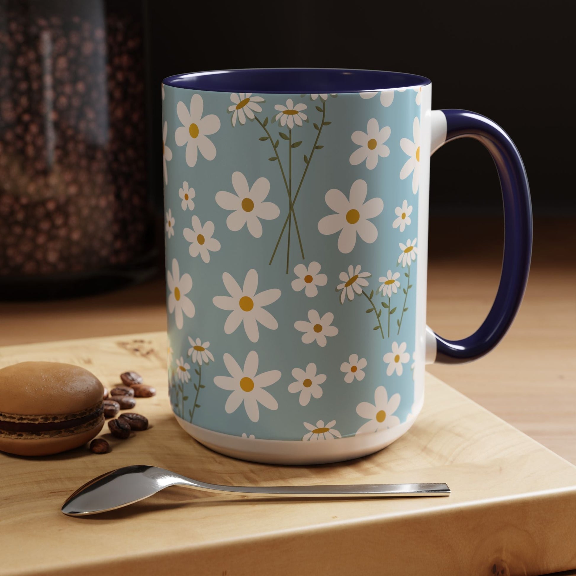 Sky Blue Daisy Accent Mug Pretty Cool Blue Ceramic Coffee Cup Spring Flower Tea Mug Floral Calm Ocean Blue Tea Cup - Mug - Kristine Celestine