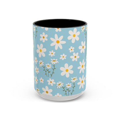 Sky Blue Daisy Accent Mug Pretty Cool Blue Ceramic Coffee Cup Spring Flower Tea Mug Floral Calm Ocean Blue Tea Cup - Mug - Kristine Celestine