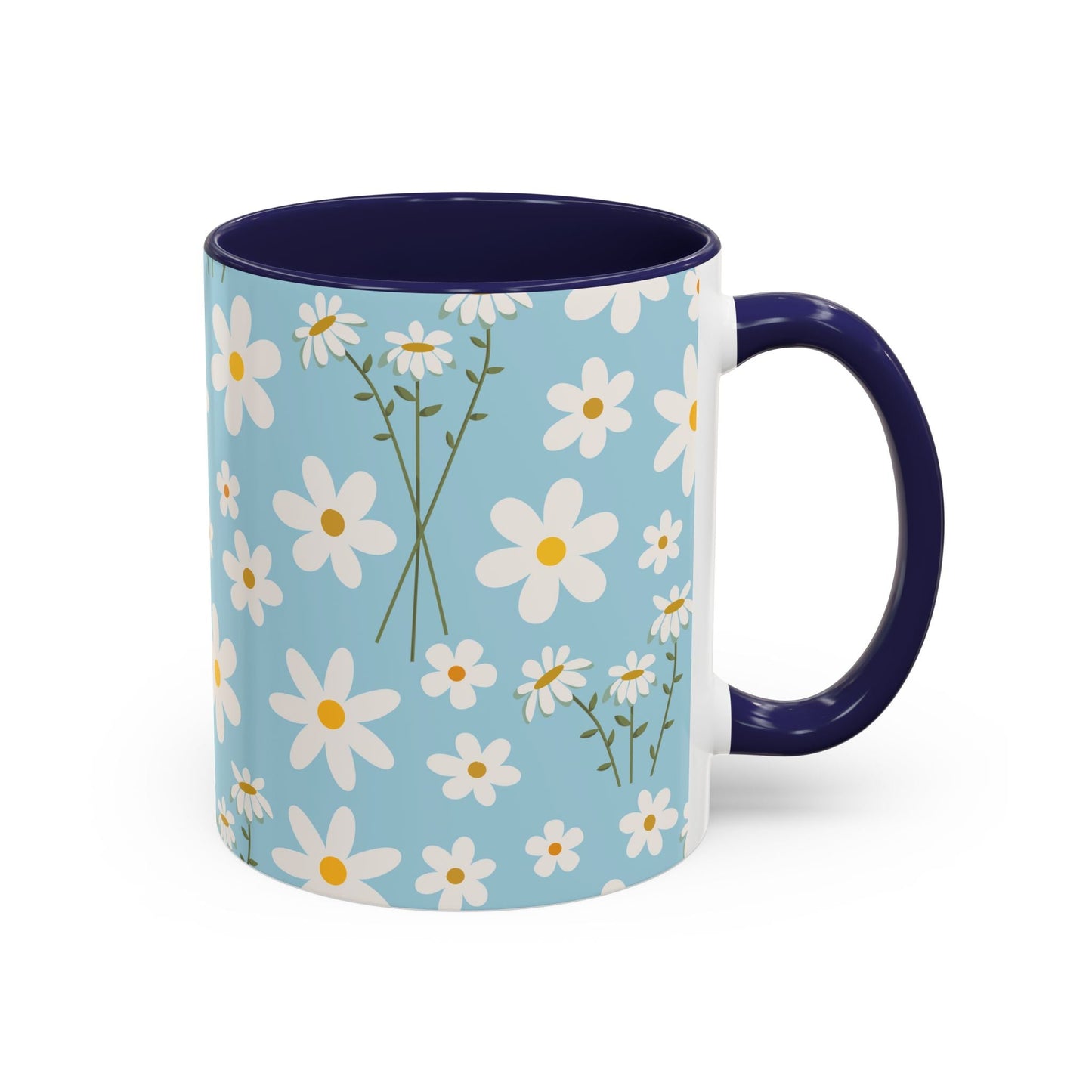 Sky Blue Daisy Accent Mug Pretty Cool Blue Ceramic Coffee Cup Spring Flower Tea Mug Floral Calm Ocean Blue Tea Cup - Mug - Kristine Celestine