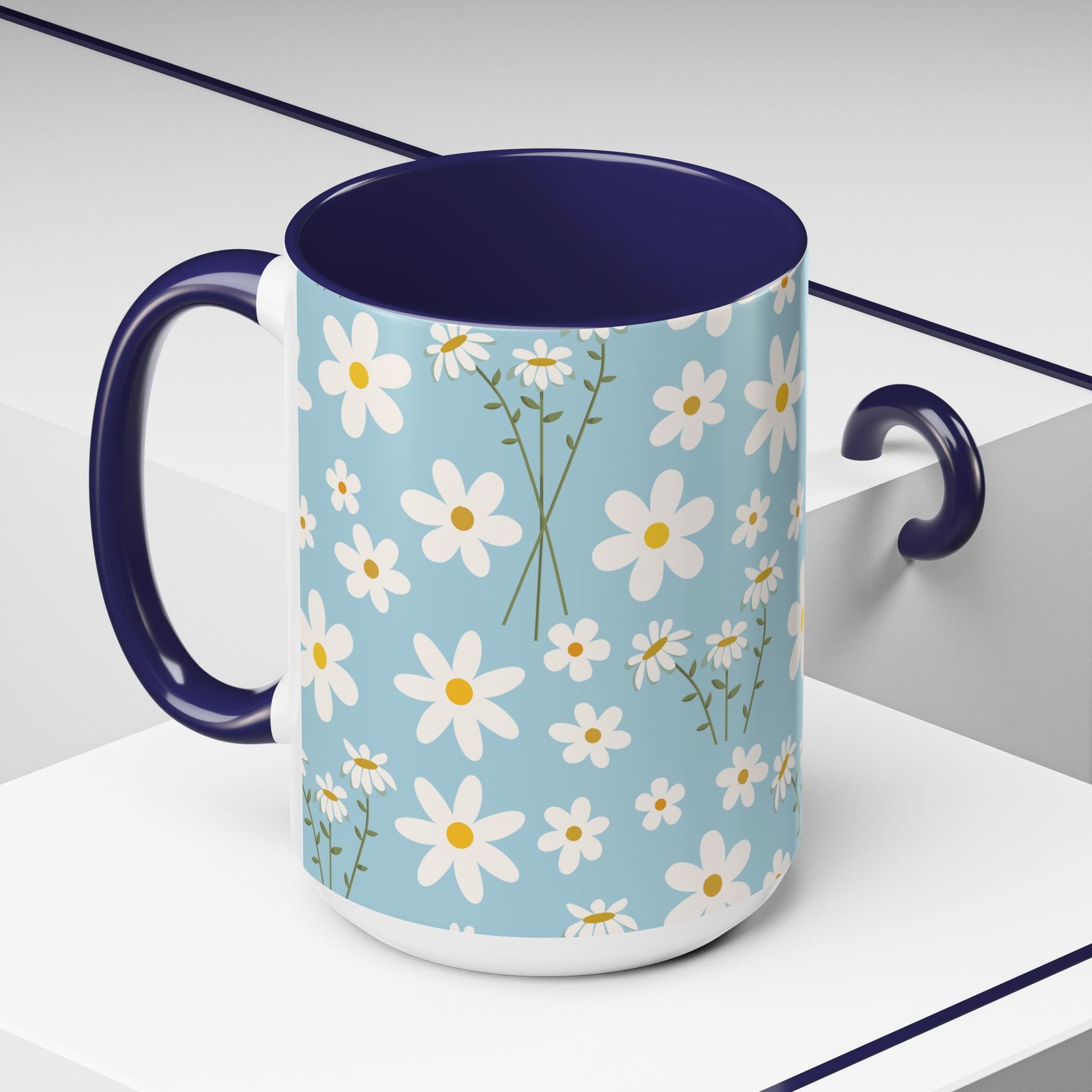 Sky Blue Daisy Accent Mug Pretty Cool Blue Ceramic Coffee Cup Spring Flower Tea Mug Floral Calm Ocean Blue Tea Cup - Mug - Kristine Celestine