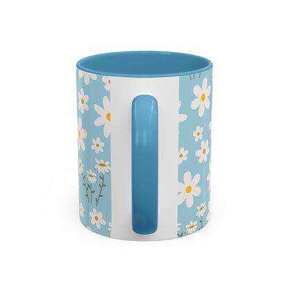 Sky Blue Daisy Accent Mug Pretty Cool Blue Ceramic Coffee Cup Spring Flower Tea Mug Floral Calm Ocean Blue Tea Cup - Mug - Kristine Celestine