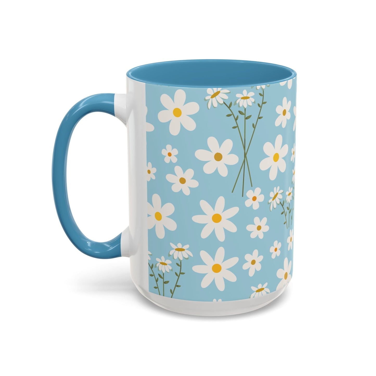 Sky Blue Daisy Accent Mug Pretty Cool Blue Ceramic Coffee Cup Spring Flower Tea Mug Floral Calm Ocean Blue Tea Cup - Mug - Kristine Celestine