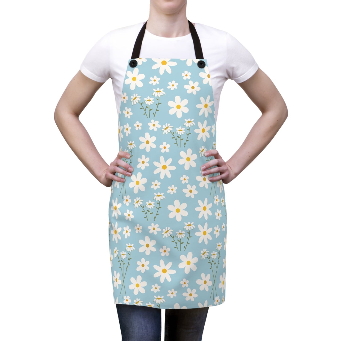 Sky Blue Daisy Apron Baking Apron Cute Light Blue Floral Cooking Apron Summer Barbecue Grilling BBQ Apron Calming Blue Spring Flower Craft Apron - Accessories - Kristine Celestine