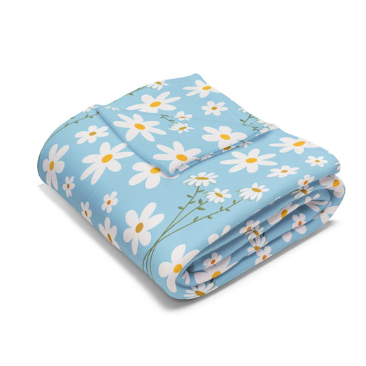 Sky Blue Daisy Arctic Fleece Blanket Cute Blue Throw Blanket Spring Floral Bed Spread Cool Blue Summer Daisies Flower Movie Night Blanket - Home Decor - Kristine Celestine