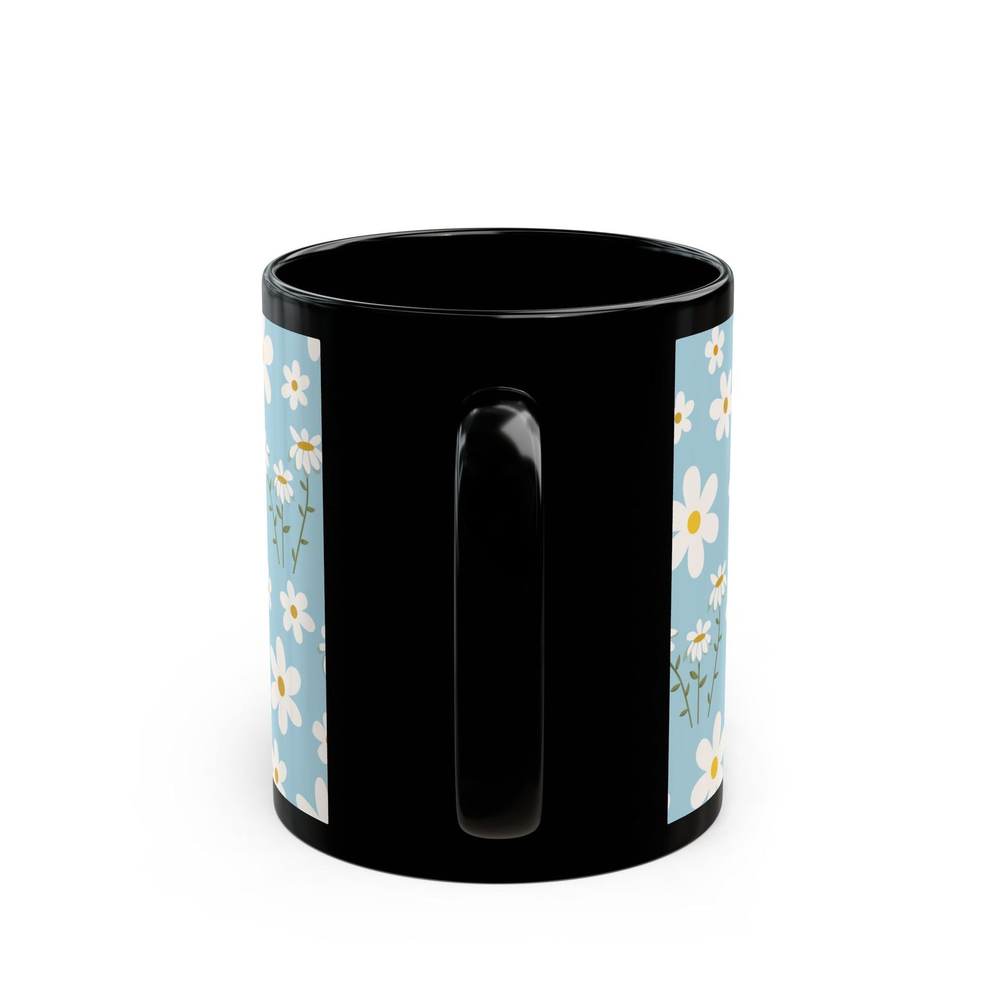 Sky Blue Daisy Black Mug Cool Summer Flower Coffee Mug Floral Calm Ocean Blue Tea Cup Light Blue Spring Ceramic Mug - Mug - Kristine Celestine