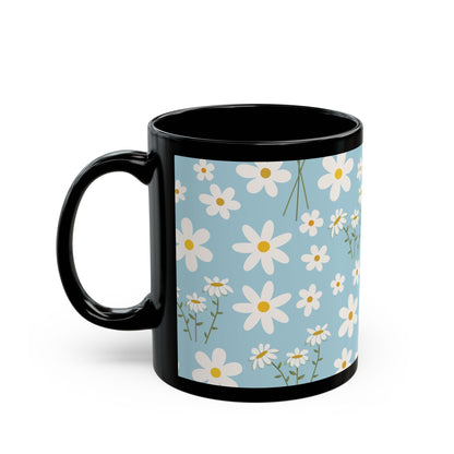 Sky Blue Daisy Black Mug Cool Summer Flower Coffee Mug Floral Calm Ocean Blue Tea Cup Light Blue Spring Ceramic Mug - Mug - Kristine Celestine