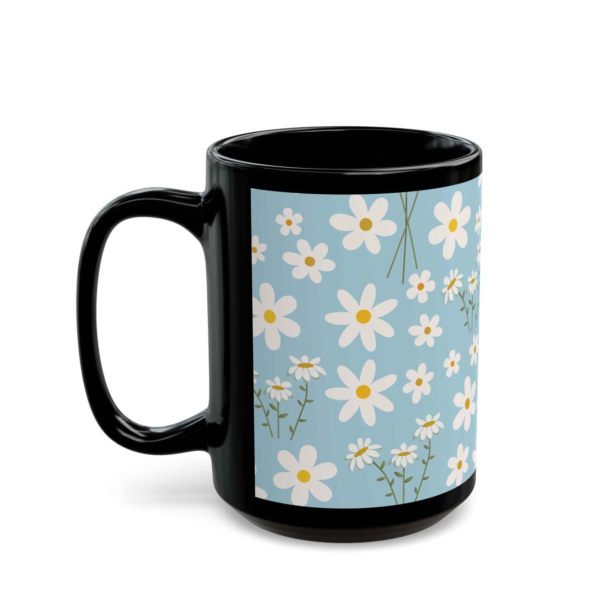 Sky Blue Daisy Black Mug Cool Summer Flower Coffee Mug Floral Calm Ocean Blue Tea Cup Light Blue Spring Ceramic Mug - Mug - Kristine Celestine