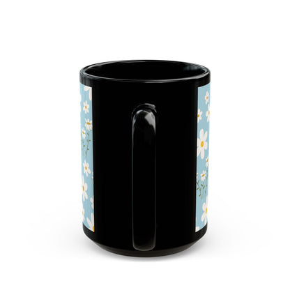 Sky Blue Daisy Black Mug Cool Summer Flower Coffee Mug Floral Calm Ocean Blue Tea Cup Light Blue Spring Ceramic Mug - Mug - Kristine Celestine