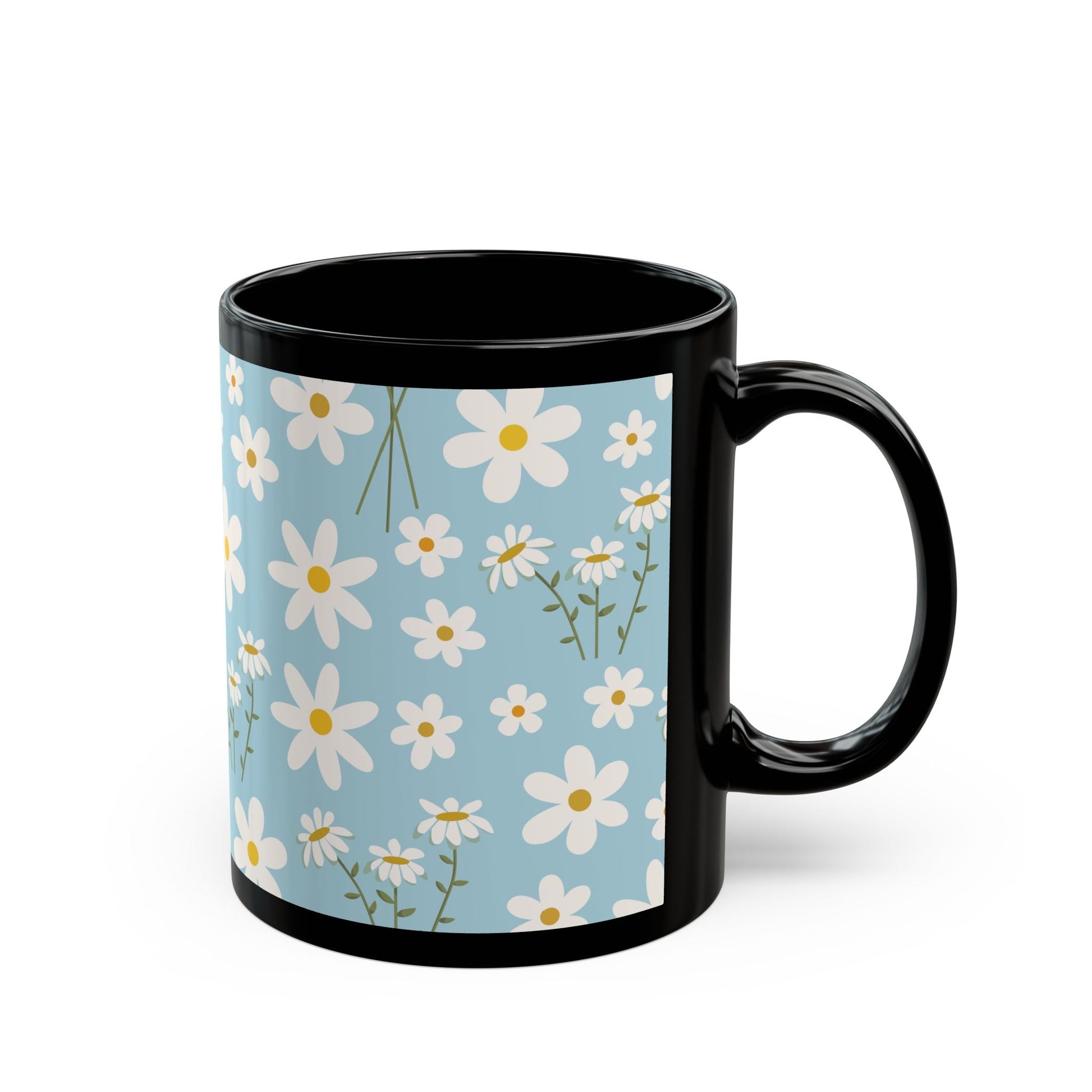 Sky Blue Daisy Black Mug Cool Summer Flower Coffee Mug Floral Calm Ocean Blue Tea Cup Light Blue Spring Ceramic Mug - Mug - Kristine Celestine