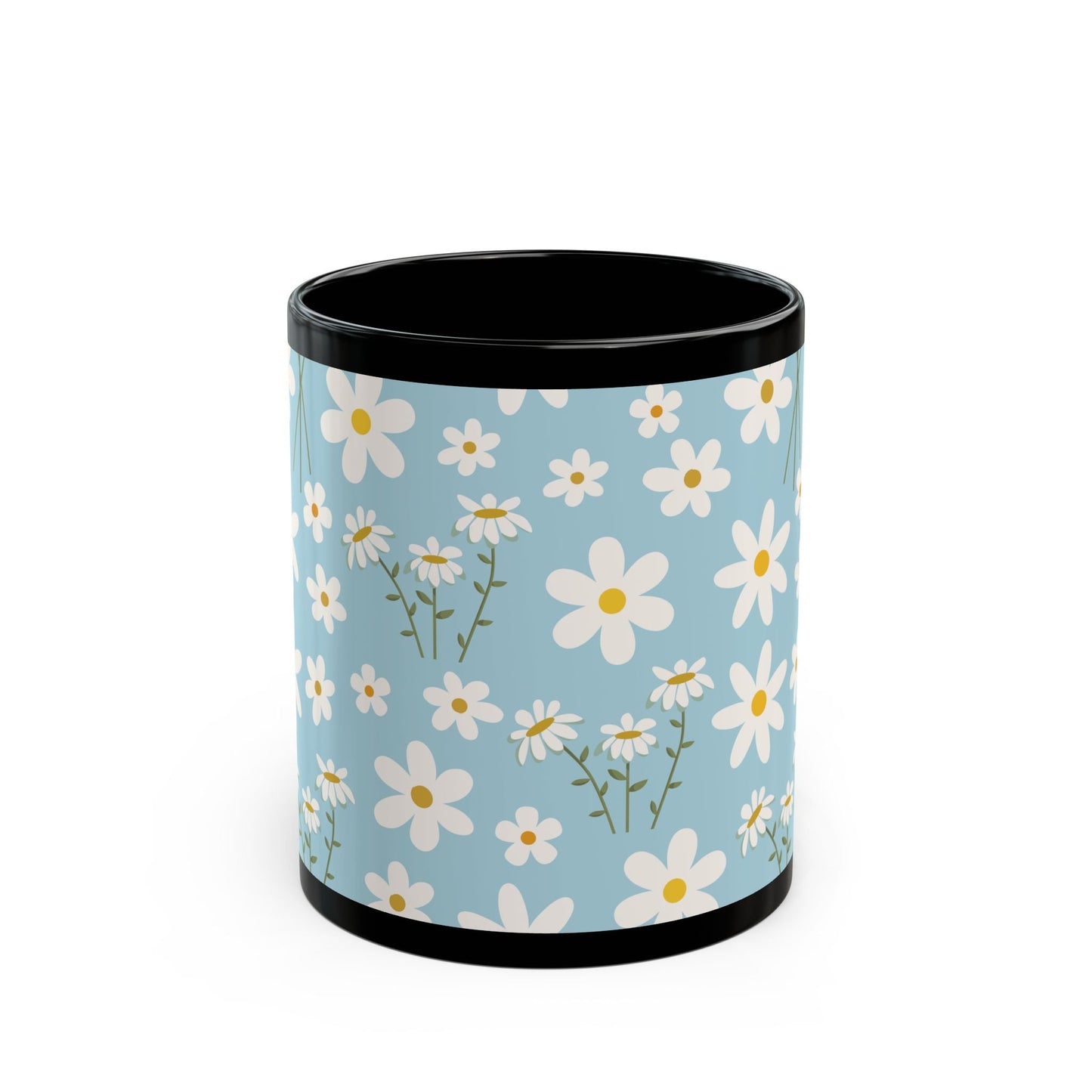 Sky Blue Daisy Black Mug Cool Summer Flower Coffee Mug Floral Calm Ocean Blue Tea Cup Light Blue Spring Ceramic Mug - Mug - Kristine Celestine