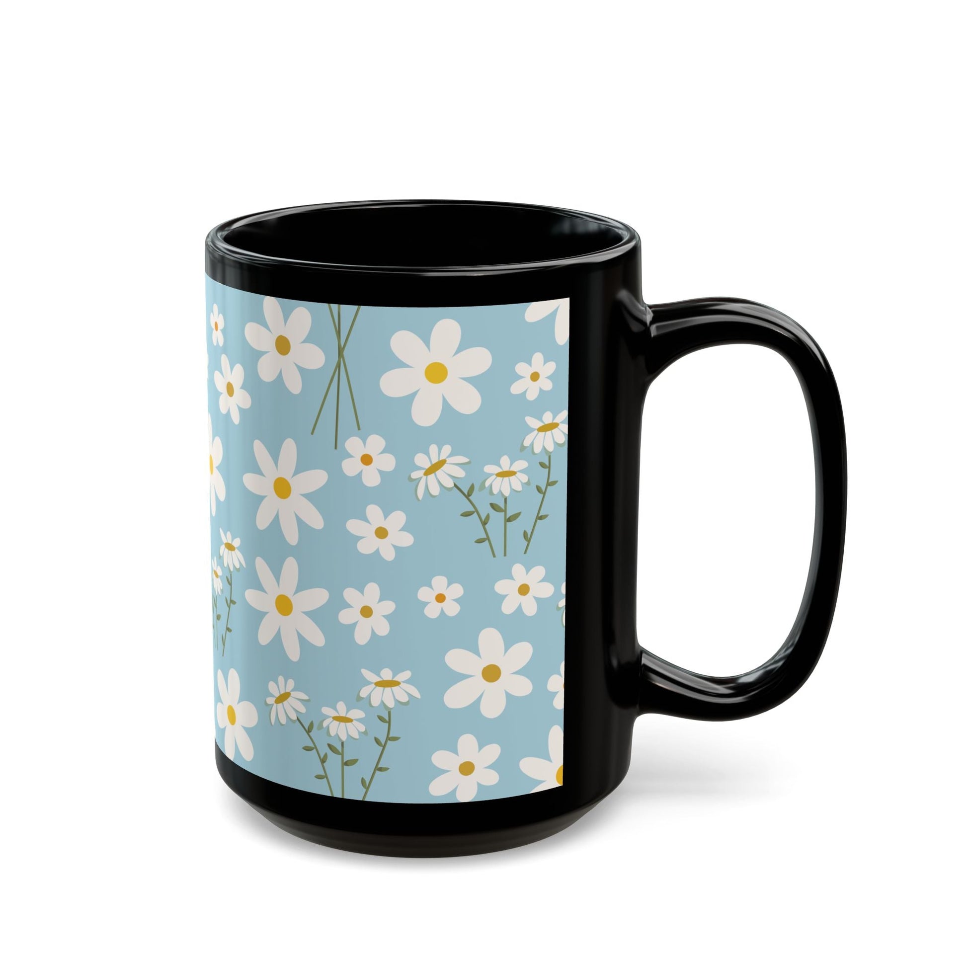 Sky Blue Daisy Black Mug Cool Summer Flower Coffee Mug Floral Calm Ocean Blue Tea Cup Light Blue Spring Ceramic Mug - Mug - Kristine Celestine