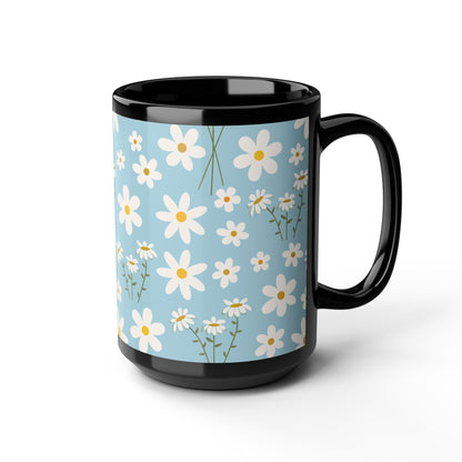 Sky Blue Daisy Black Mug Cool Summer Flower Coffee Mug Floral Calm Ocean Blue Tea Cup Light Blue Spring Ceramic Mug - Mug - Kristine Celestine