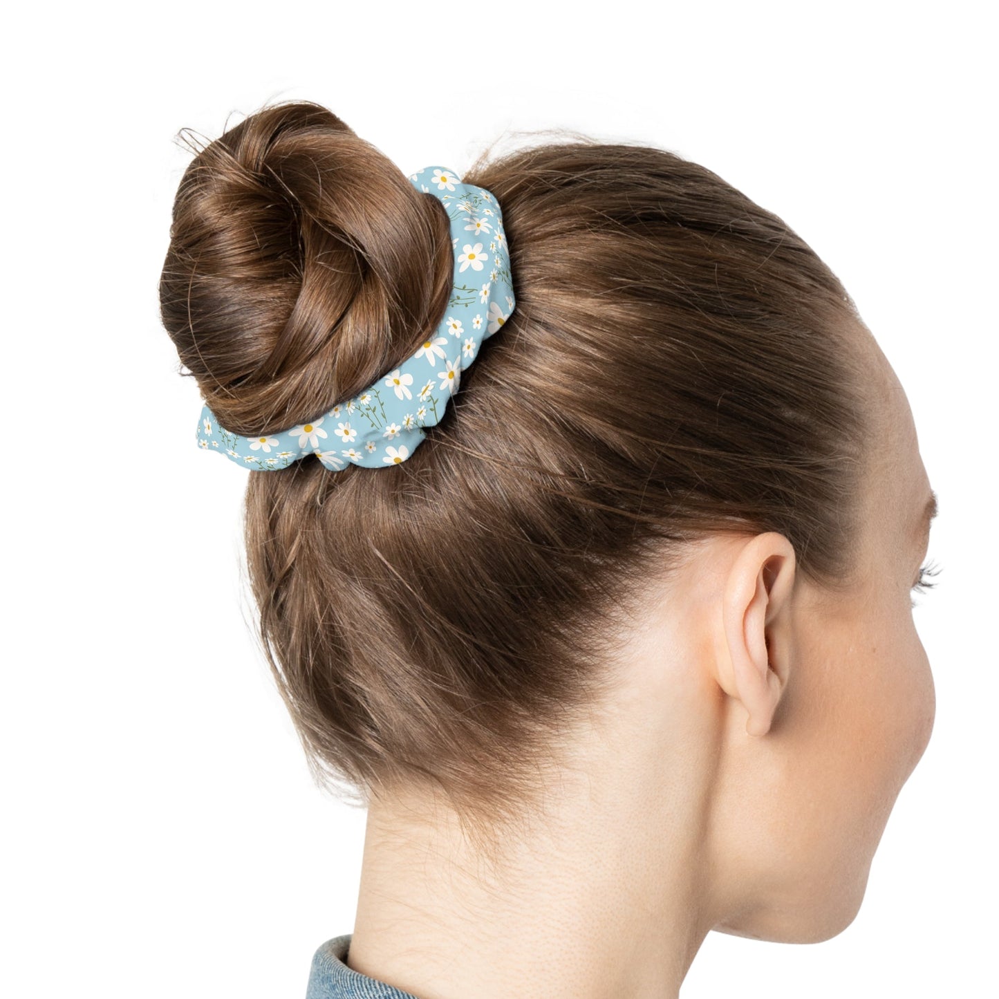 Sky Blue Daisy Scrunchie - Hair Accessories - Kristine Celestine