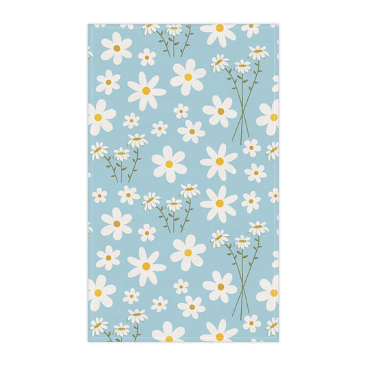 Sky Blue Daisy Kitchen Towel Hand Towel Flower Cotton Tea Towel Spring Daisies Dishcloth Floral Dish Towel - Home Decor - Kristine Celestine