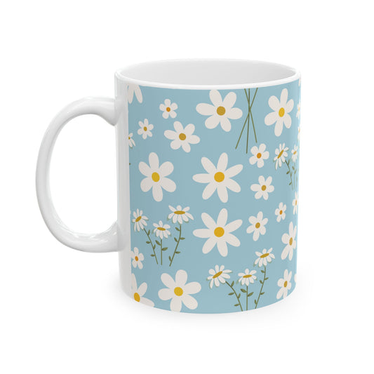 Sky Blue Daisy Mug Cool Summer Flower Ceramic Coffee Cup Calm Ocean Blue Floral Spring Tea Mug Birthday Gift for Garden Lover - Mug - Kristine Celestine