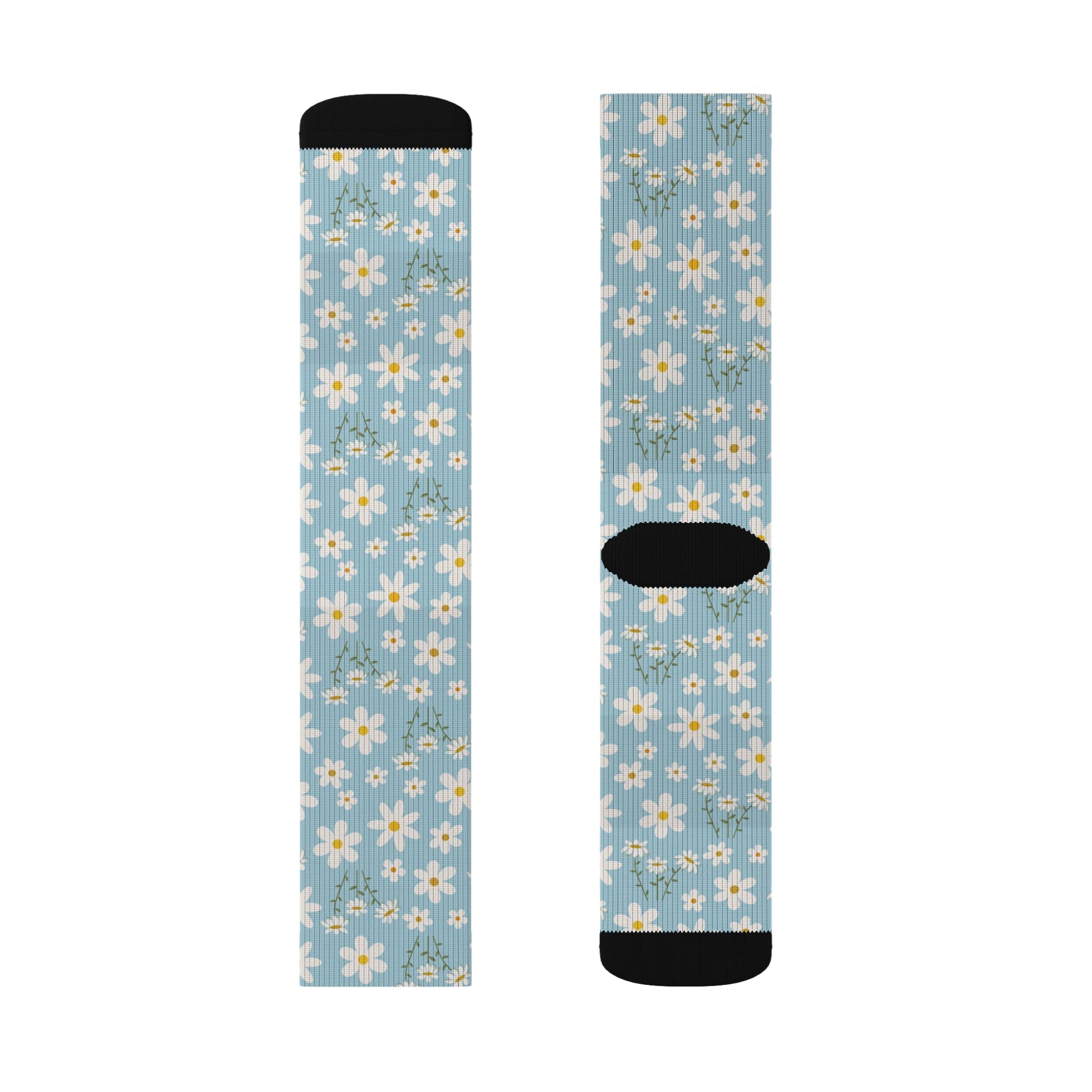 Sky Blue Daisy Socks Cute Comfy Blue Spring Flower Crew Socks Cozy Summer Floral Socks for Feet - All Over Prints - Kristine Celestine